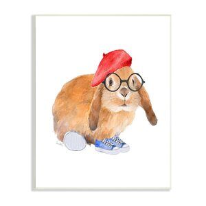3189 Chic Bunny Rabbit Red Beret Hat Round Glasses, Designed By Lanie Loreth
